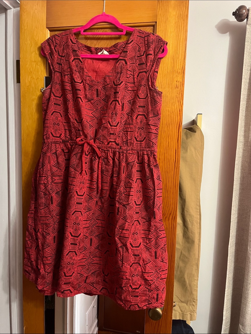 Mata Traders Red Geometric Tie-Waist Casual Dress
